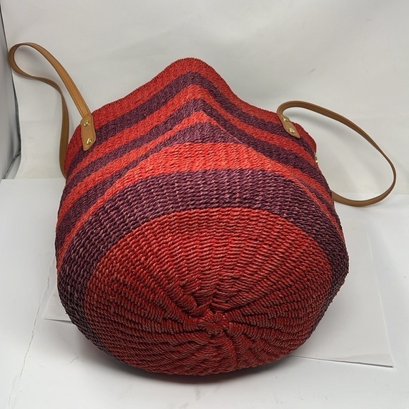 Tory Burch Basket Shoulder Tote Bag Braided Purple Red Tight Weave Straw - Picture 9 of 12